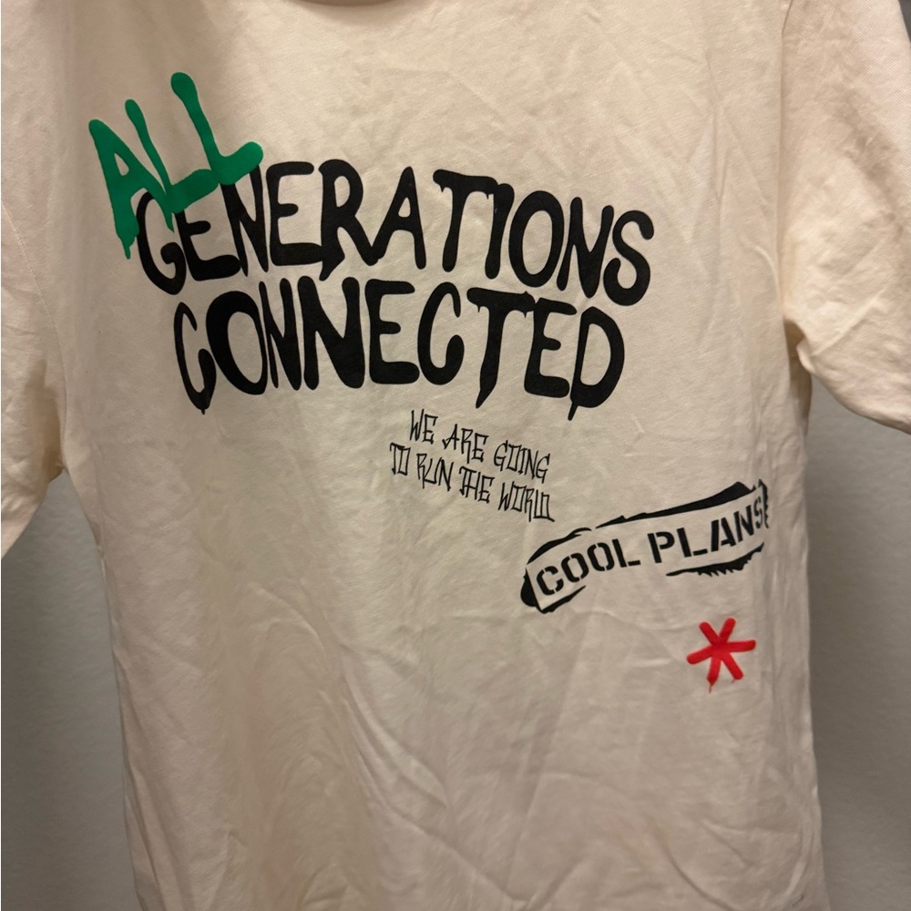 Denim & Flower Kids Tee - Cream with Black and Green Print